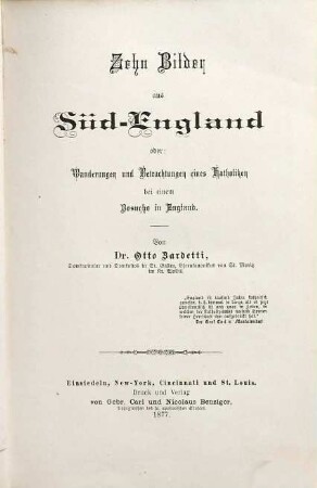 Zehn Bilder aus Süd-England oder: Wanderungen und Betrachtungen eines Katholiken aus einem Besuche in England