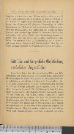 Sittliche und körperliche Gefährdung unehelicher Jugendlicher