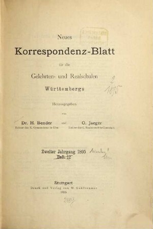 Neues Korrespondenzblatt für die Gelehrten- und Realschulen Württembergs. 2. 1895