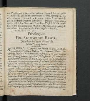 Privilegium Dn. Sigismundi Regis, De instantiis ( quas vocant ) in Iudiciis Terrarum Prussiae observandis.