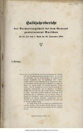 Halbjahrsbericht des Verwaltungschefs bei dem General-Gouvernement Warschau