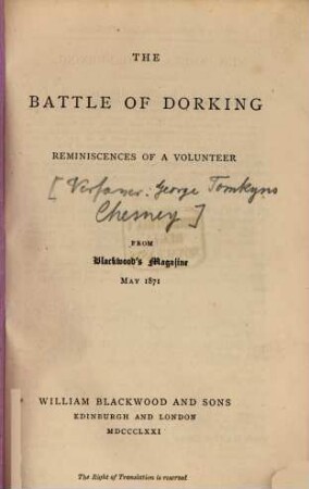 The battle of Dorking : Reminiscences of a volunter