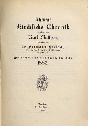 Allgemeine kirchliche Chronik. 32. 1885