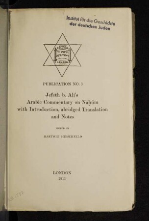 Jefeth b. Ali`s Arabic commentary on Nm : with introduction, abridged translation and notes