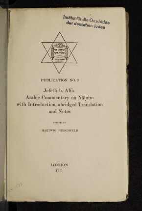 Jefeth b. Ali`s Arabic commentary on Nm : with introduction, abridged translation and notes