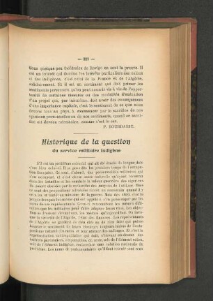 Historique de la question du service militaire indigène.
