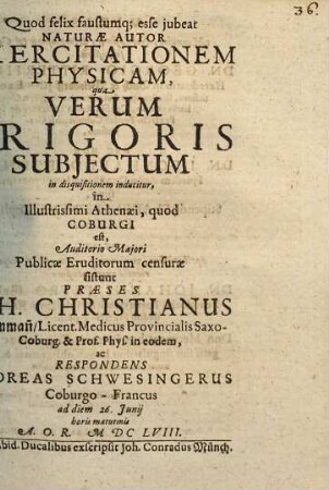 Exercitationem physicam qua verum frigoris subiectum
