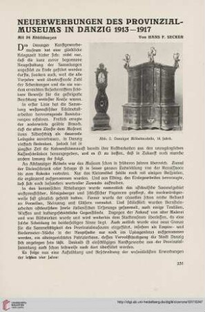 9(1917) S. 231-250: Neuerwerbungen des Provinzialmuseums in Danzig 1913-1917