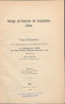 Beiträge zur Kenntniss der Oxymethylenketone