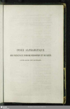 Index Alphabétique Des Principaux Noms De Personnes Et De Lieux