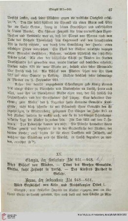 XV: Ebergis, der fünfzehnte Abt 931-948. Bruno der sechszehnte Abt 948-951