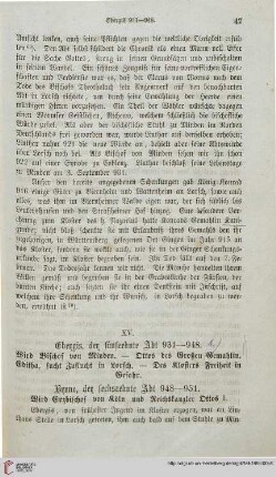 XV: Ebergis, der fünfzehnte Abt 931-948. Bruno der sechszehnte Abt 948-951