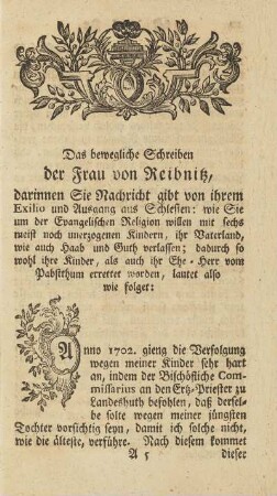 Das bewegliche Schreiben der Frau von Reibnitz, ...