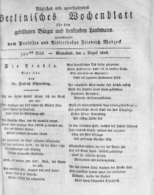 500tes Stück, Sonnabend den 1. August 1818