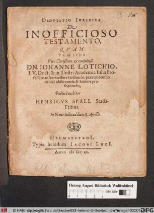 Disputatio Iuridica De Inofficioso Testamento