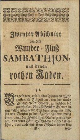 Zweyter Abschnitt von dem Wunder-Fluß Sambathion, und denen rothen Jüden.