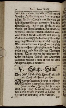 V. Haupt-Stück. Von den Ursachen der Kranckheiten/ so von Speiß und Tranck herrühren
