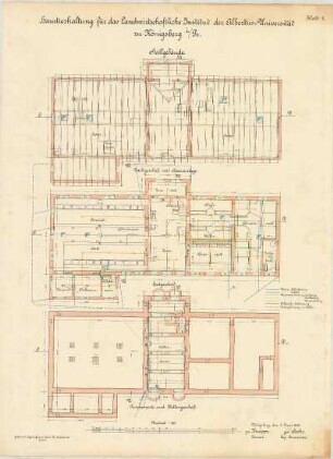 Landwirtschaftliches Institut/Haustierhaltung der Albertus-Universität Königsberg: Blatt 2, Stallgebäude: Fundament und Keller-, Erd- und Dachgeschoß