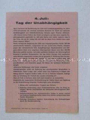 Propagandaflugblatt des SDS gegen den Vietnam-Krieg mit Bezug auf die Unabhängigkeitserklärung der USA