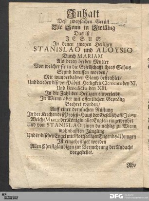 Inhalt Deß zweyfachen Gerüst...