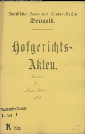 Kestner, Hofgerichtssekretär gegen Stadt Horn - Schuldforderung