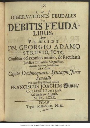 Observationes Feudales De Debitis Feudalibus