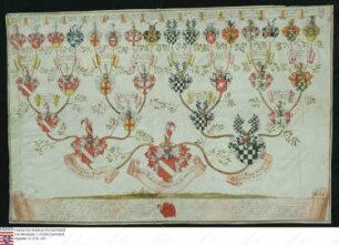 Ahnenprobe des Joseph Anton v. Kageneck. - ausgefertigt 1729 August 25, Pergament