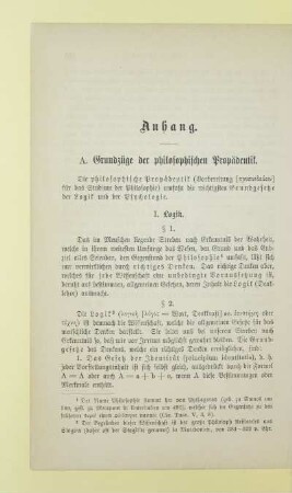 A. Grundzüge der philosophischen Propädeutik
