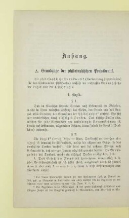 A. Grundzüge der philosophischen Propädeutik