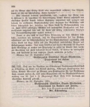 86. Ministerial-Bekanntmachung, den Wechsel in der Hauptagentur der Oldenburger Versicherungs-Gesellschaft zu Oldenburg betreffend