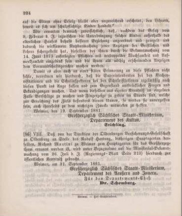 86. Ministerial-Bekanntmachung, den Wechsel in der Hauptagentur der Oldenburger Versicherungs-Gesellschaft zu Oldenburg betreffend