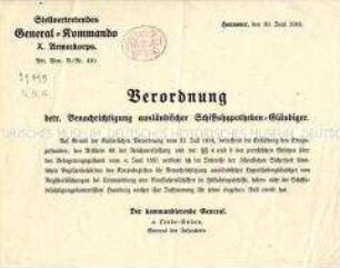 Verordnung über das Verbot der "Benachrichtigung ausländischer Schiffshypotheken-Gläubiger"