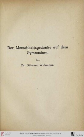 Der Menschheitsgedanke auf dem Gymnasium