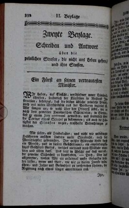 Zweyte Beylage. Schreiben und Antwort über die peinlichen Strafen, [...].