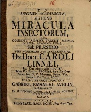 Specimen acad. sistens miracula insectorum