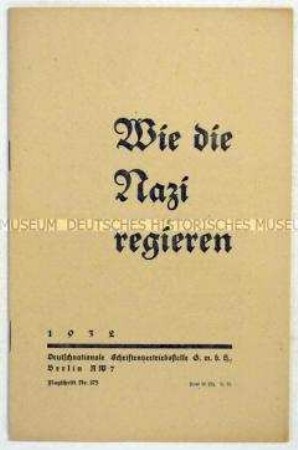 Propagandaschrift der DNVP über die Regierungsarbeit der NSDAP in Kreisen und Kommunen