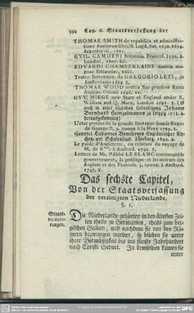 Das sechste Capitel, Von der Staatsverfassung der vereinigten Niederlande
