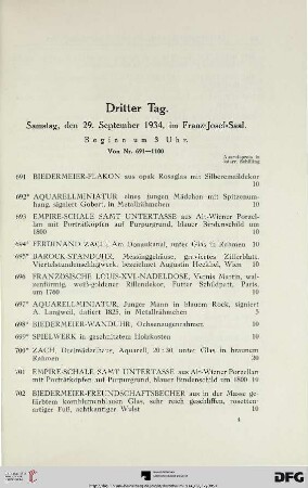 Dritter Tag: Samstag, den 29. September 1934, im Franz-Josef-Saal, Beginn um 3 Uhr (Nr. 691-1100)