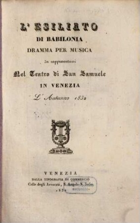 L' esiliato di Babilonia : Dramma per musica