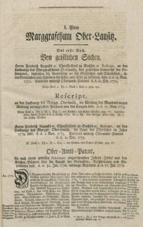 I. Vom Marggrafthum Ober-Lausitz