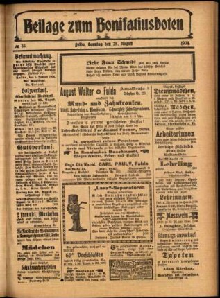 Zweite Ausgabe vom Sonntag, den 28. August 1904.
