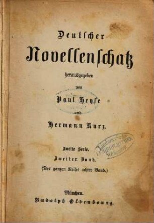 Deutscher Novellenschatz, 8 = 2. Serie, Bd. 2