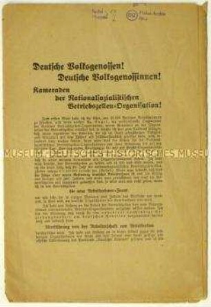Flugschrift mit einer Rede von Gregor Strasser vor Mitgliedern der Nationalsozialistischen Betriebszellenorganisation 1932 in Berlin