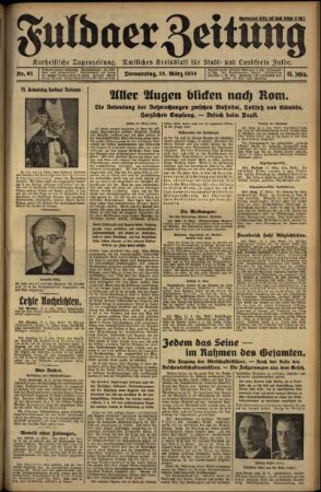 Erste Ausgabe vom Donnerstag, den 15. März 1934.