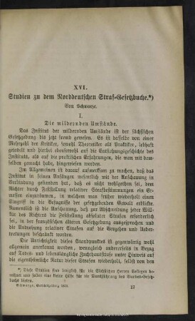XVI. Studien zu dem Norddeutschen Straf-Gesetzbuche
