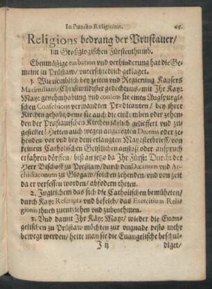 Religions bedrang der Prustauer/ im Großglogischen Fürstenthumb.