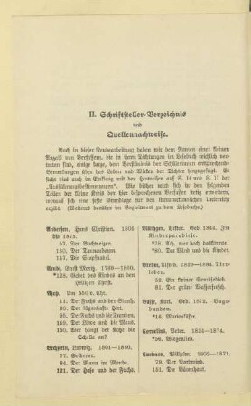 II. Schriftsteller-Verzeichnis und Quellennachweise