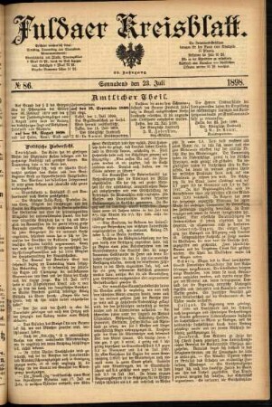 Erste Ausgabe vom Samstag, den 23. Juli 1898.