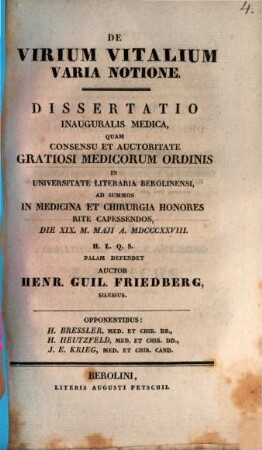De virium vitalium varia notione : Diss. inaug. med.