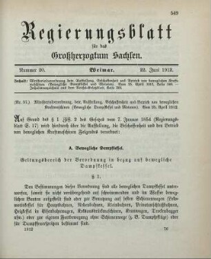 Nr. 57: Ministerialverordnung, betreffend Aufstellung, Beschaffenheit und Betrieb von beweglichen Kraftmaschinen (Bewegliche Dampfkessel und Motoren)